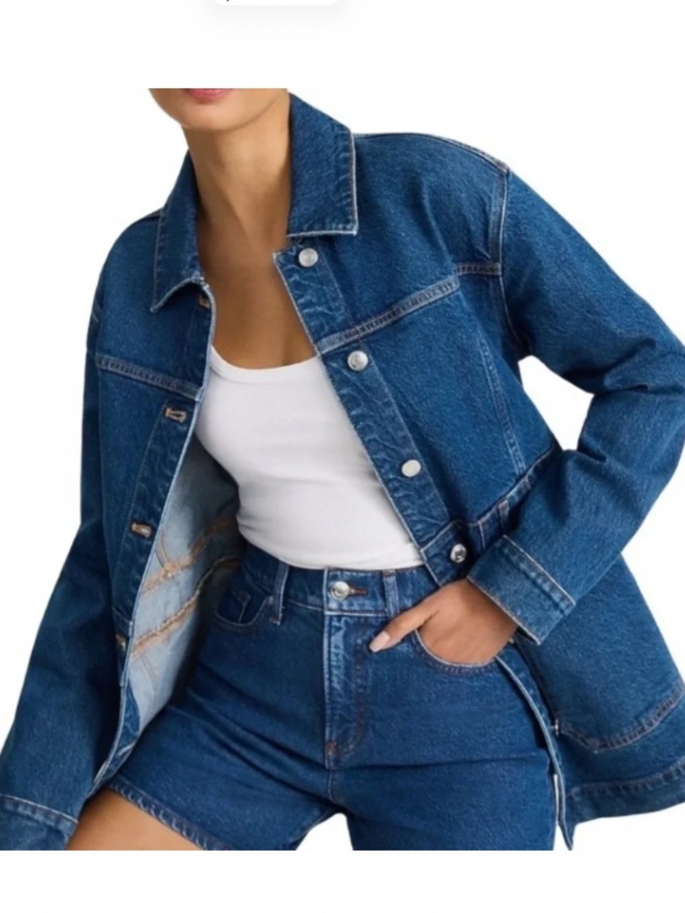 Express Medium Wash Longline Denim Jacket